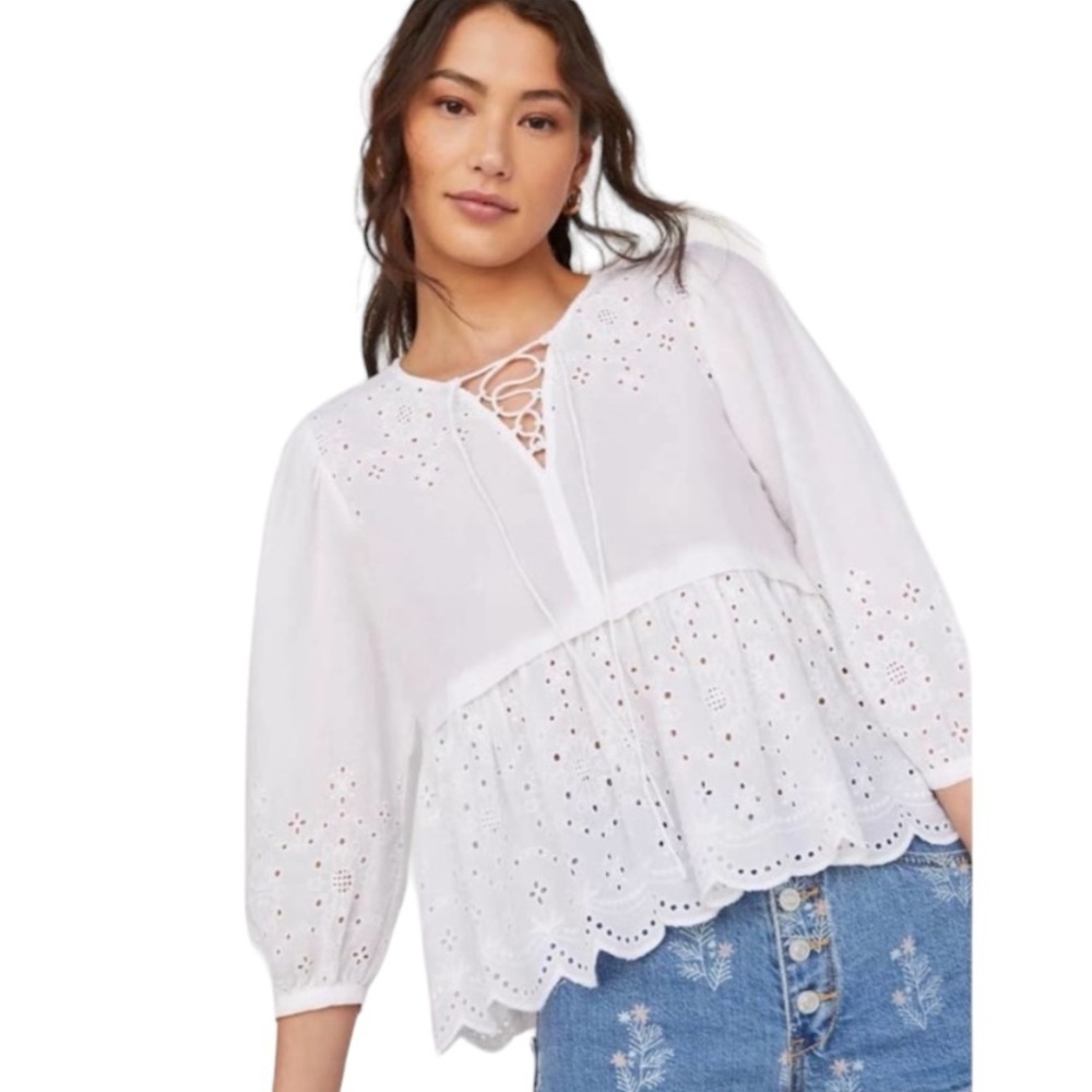 ANTHROPOLOGIE Dolan Eyelet White Blouse Top Shirt Woman’s size XS Summer Summer